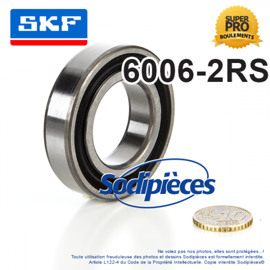 Roulement à billes 6006-2RS SKF. Double étanchéité