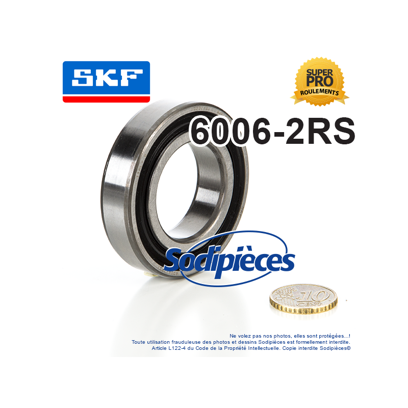 Roulement à billes 6006-2RS SKF. Double étanchéité