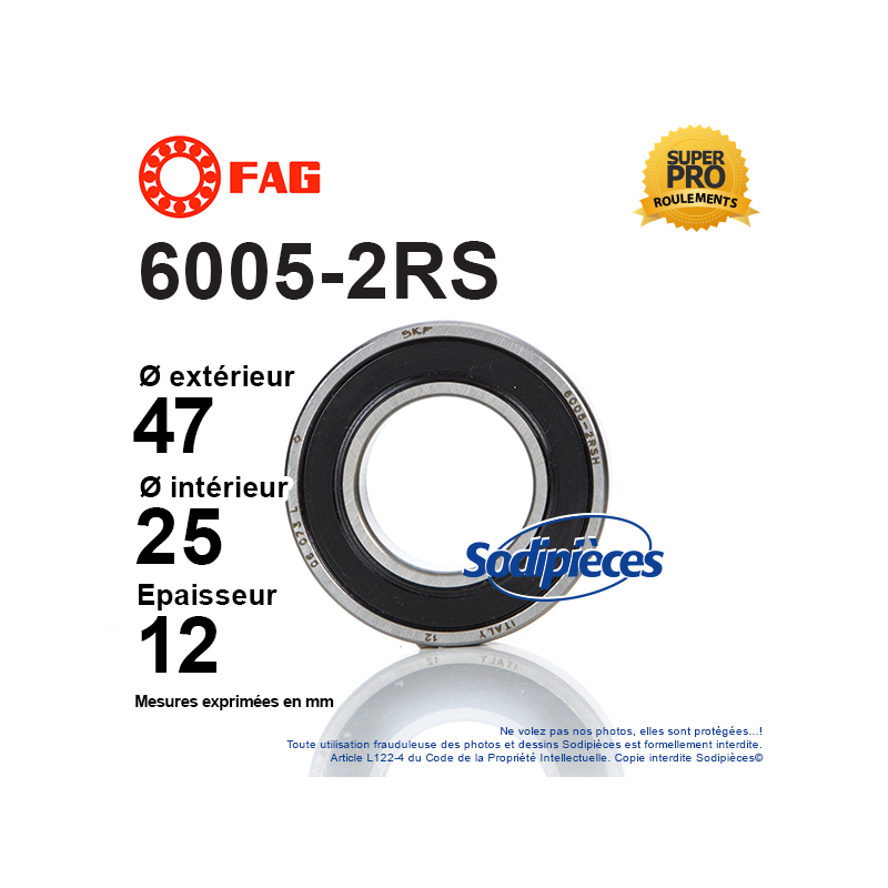 Roulement à billes 6005-2RS FAG. Double étanchéité