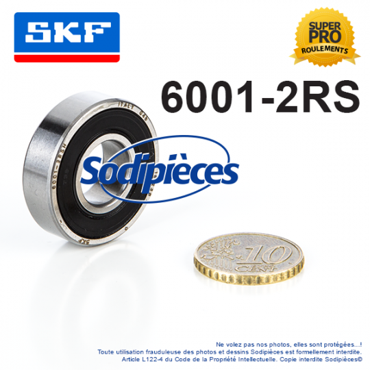 Roulement à billes 6001-2RS SKF. Double étanchéité