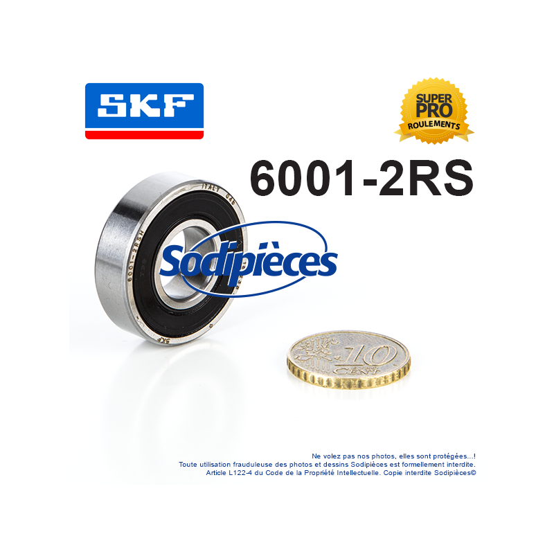 Roulement à billes 6001-2RS SKF. Double étanchéité