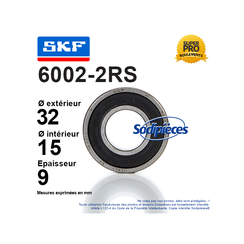 Roulement à billes 6002-2RS SKF. Double étanchéité