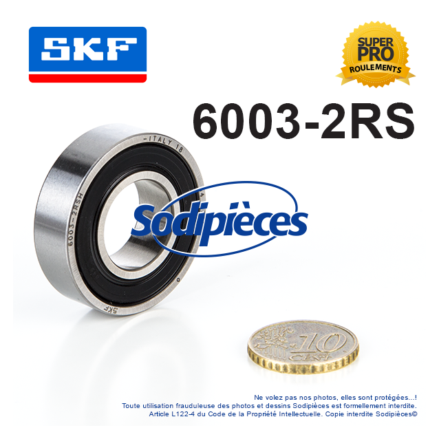 Roulement à billes 6003-2RS SKF. Double étanchéité