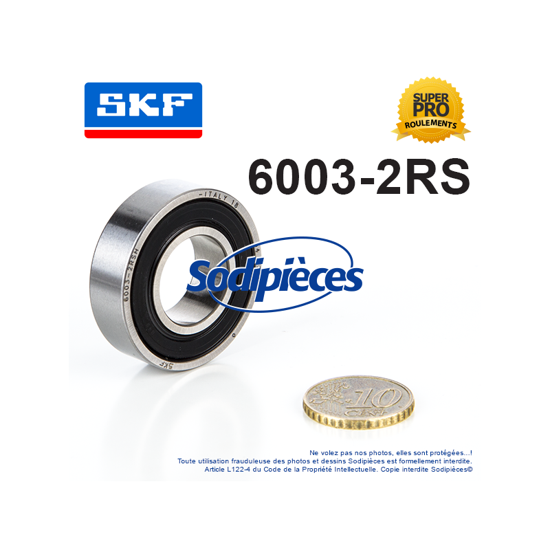 Roulement à billes 6003-2RS SKF. Double étanchéité