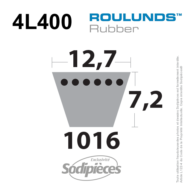 Courroie tondeuse 4L400 Roulunds Continental  12,7  x 9 x 1016 mm