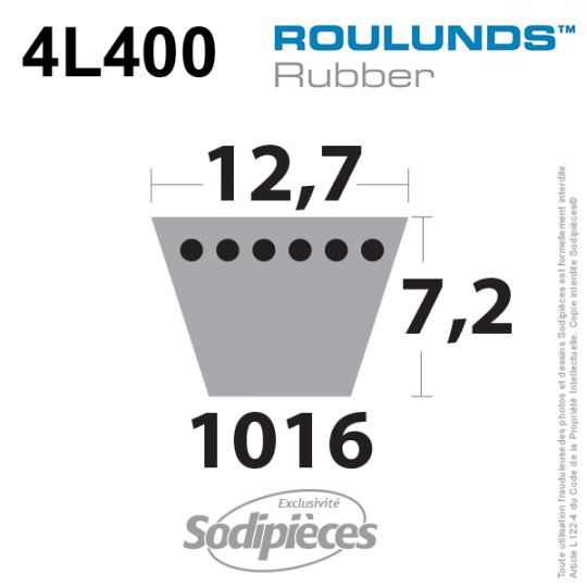 Courroie tondeuse 4L400 Roulunds Continental  12,7  x 9 x 1016 mm