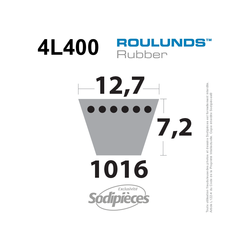 Courroie tondeuse 4L400 Roulunds Continental  12,7  x 9 x 1016 mm