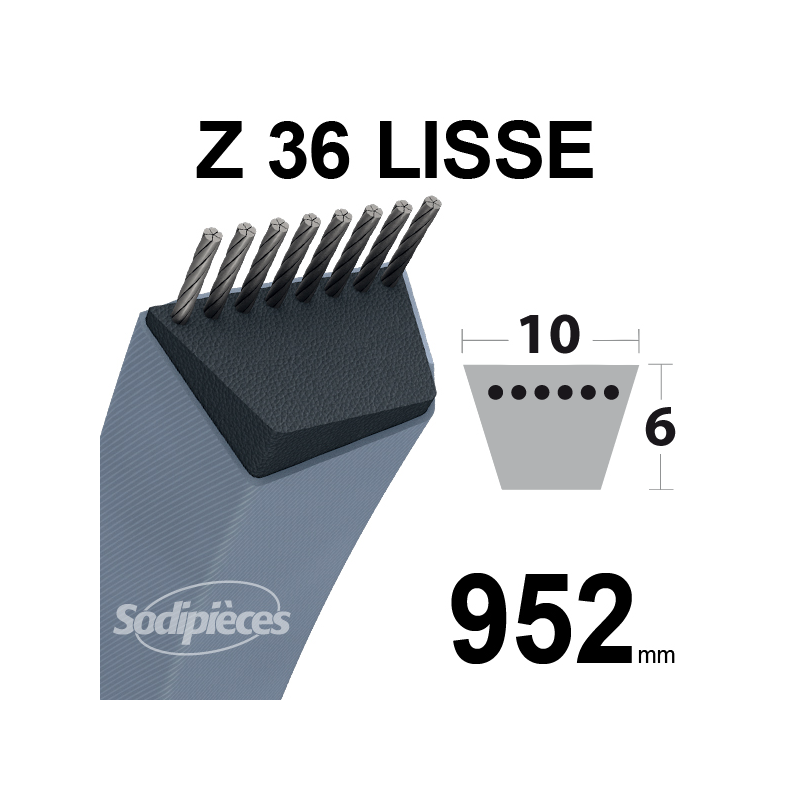 Courroie tondeuse Z36 Trapézoïdale. 10 mm x 952 mm.