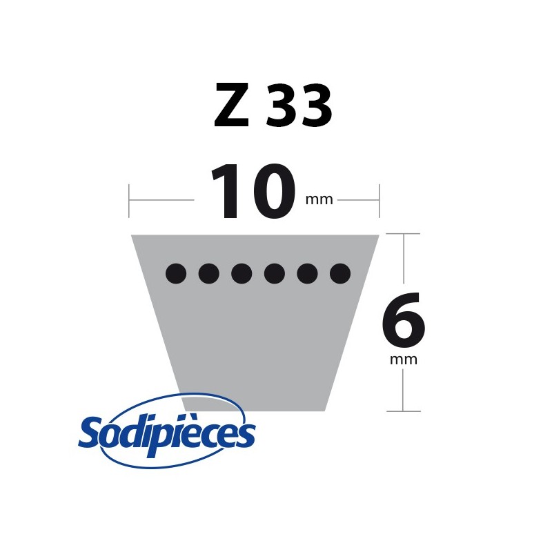Courroie tondeuse Z33 Trapézoïdale. 10 mm x 876 mm.
