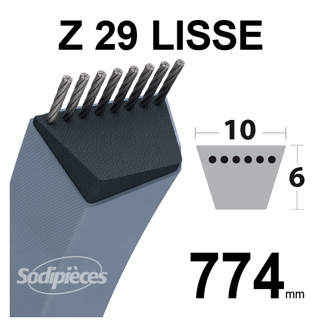 Courroie tondeuse Z29 Trapézoïdale. 10 mm x 774 mm.