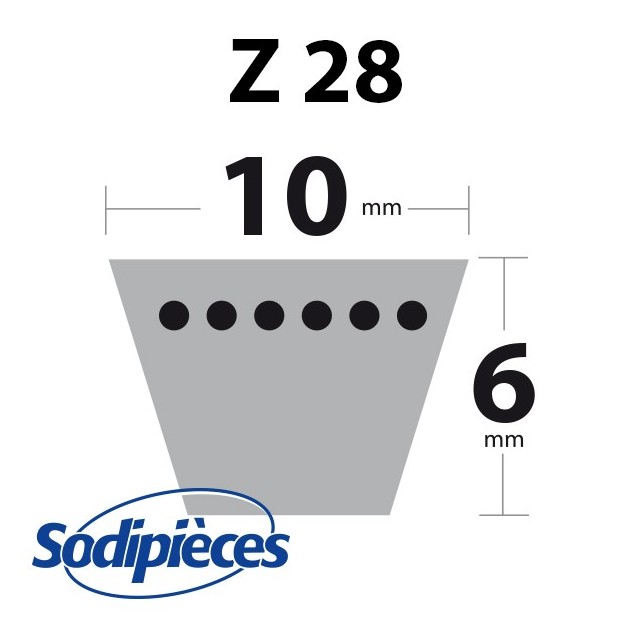 Courroie tondeuse Z28 Trapézoïdale. 10 mm x 720 mm.