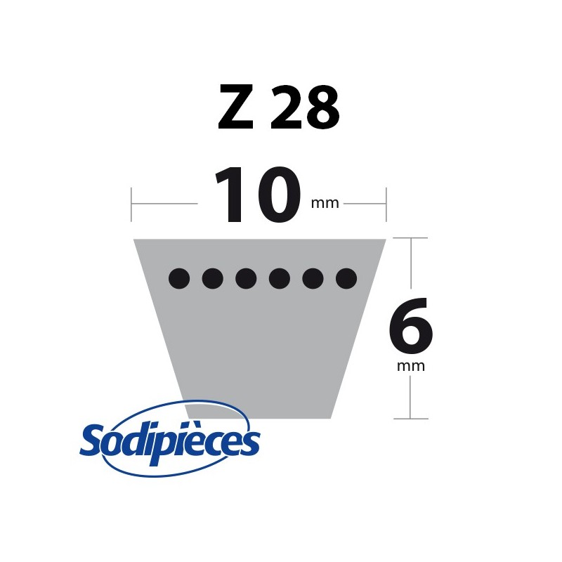 Courroie tondeuse Z28 Trapézoïdale. 10 mm x 720 mm.