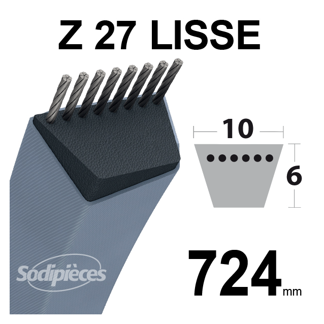 Courroie tondeuse Z27 Trapézoïdale. 10 mm x 724 mm.