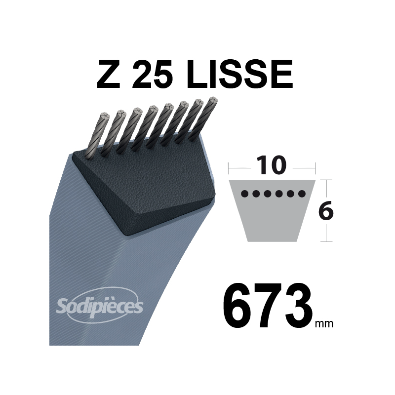 Courroie tondeuse Z25 Trapézoïdale. 10 mm x 673 mm.
