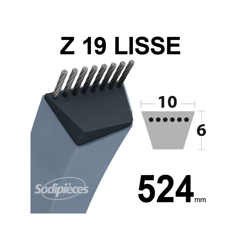 Courroie tondeuse Z19 Trapézoïdale. 10 mm x 524 mm.