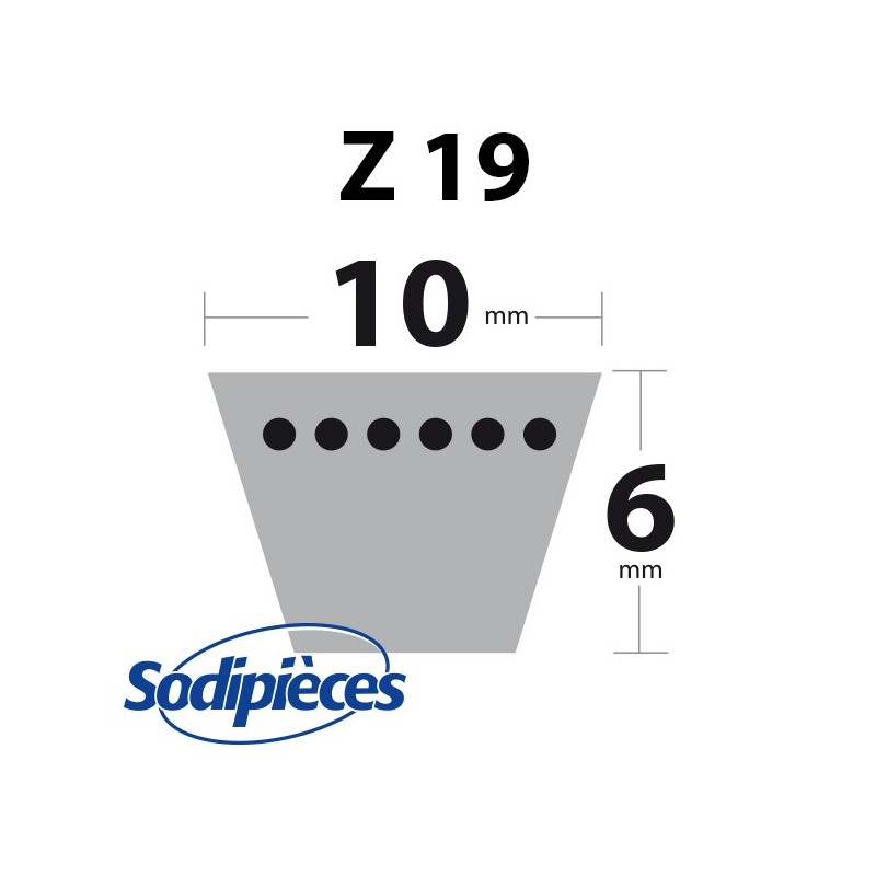 Courroie tondeuse Z19 Trapézoïdale. 10 mm x 524 mm.