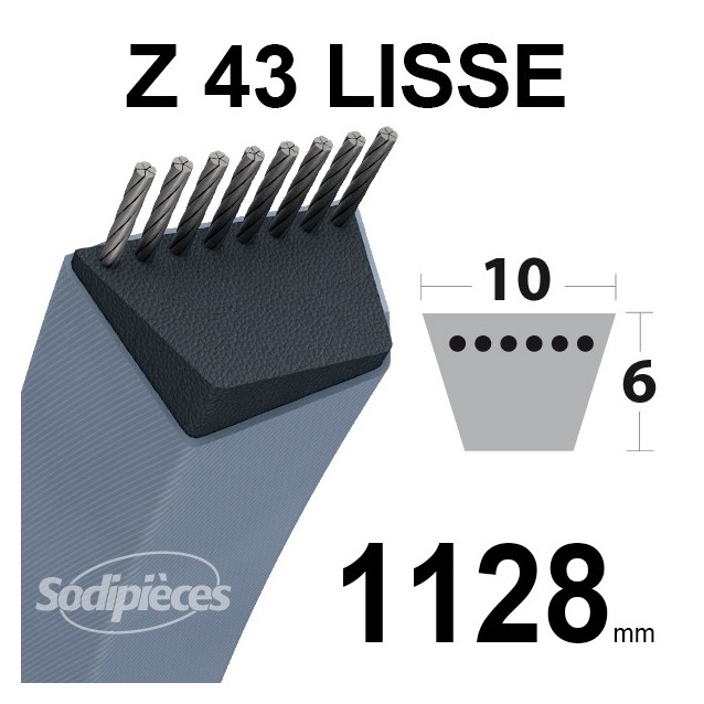 Courroie tondeuse Z43 Trapézoïdale. 10 mm x 1128 mm.