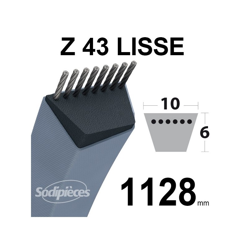 Courroie tondeuse Z43 Trapézoïdale. 10 mm x 1128 mm.
