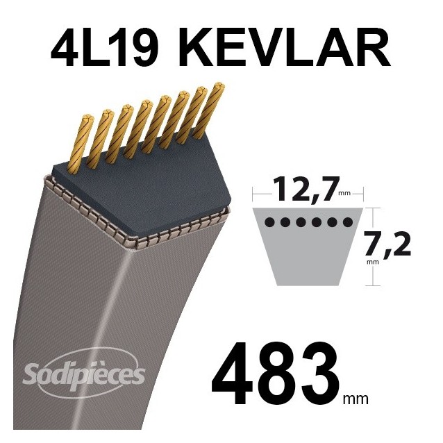 Courroie 4L19 Kevlar Trapézoïdale. 12,7 mm x 483 mm.