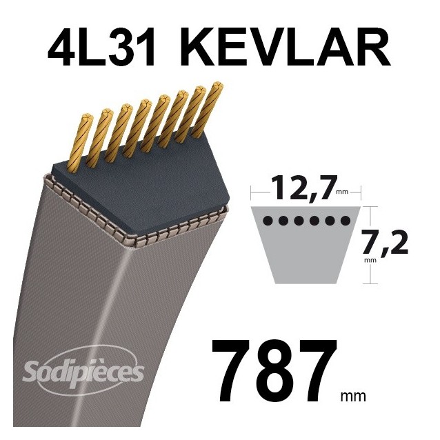 Courroie 4L31 Kevlar Trapézoïdale. 12,7 mm x 787 mm.