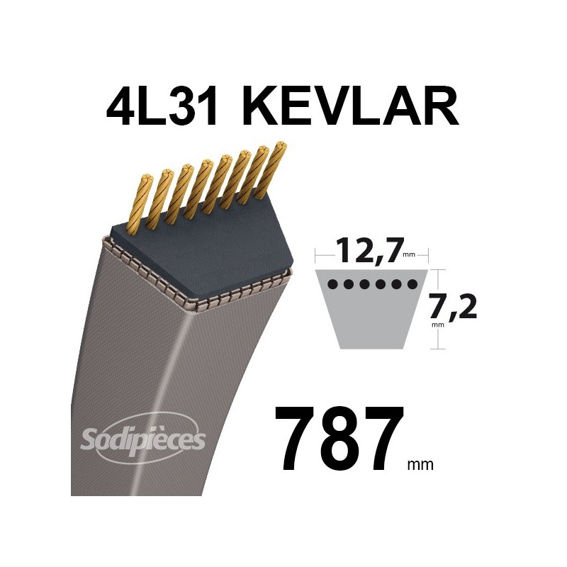 Courroie 4L31 Kevlar Trapézoïdale. 12,7 mm x 787 mm.