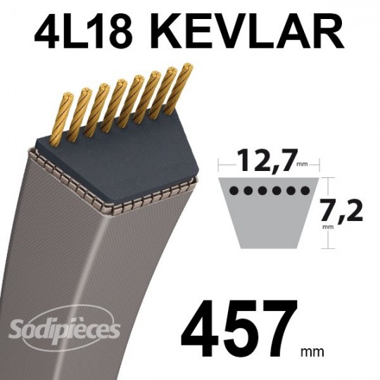 Courroie 4L18 Kevlar Trapézoïdale. 12,7 mm x 457 mm.