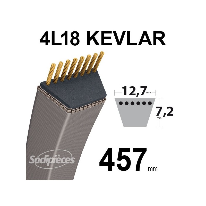 Courroie 4L18 Kevlar Trapézoïdale. 12,7 mm x 457 mm.