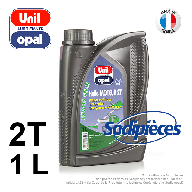 Huile moteur 2 temps Uni Opal pour tronçonneuse, débroussailleuse, tondeuse. 1 litre