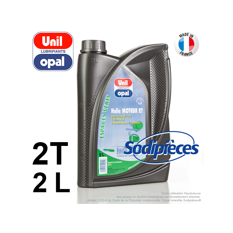 Huile moteur 2 temps Uni Opal pour tronçonneuse, débroussailleuse, tondeuse. 2 litres