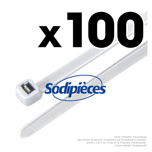 Collier de serrage flexible x100. Plastique autobloquant. 4,8 x 100 mm