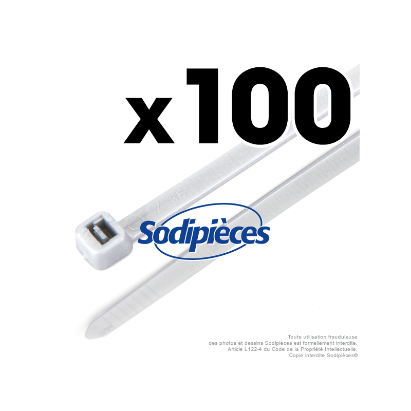 Collier de serrage  4,8 x 100 mm autobloquant plastique. Par 100