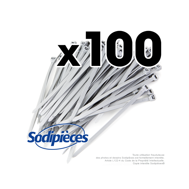 Collier de serrage  4,8 x 100 mm autobloquant plastique. Par 100