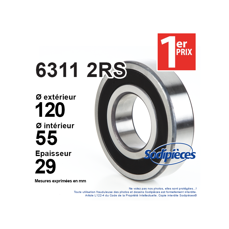Roulement à billes 6311-2RS FAG. Double étanchéité