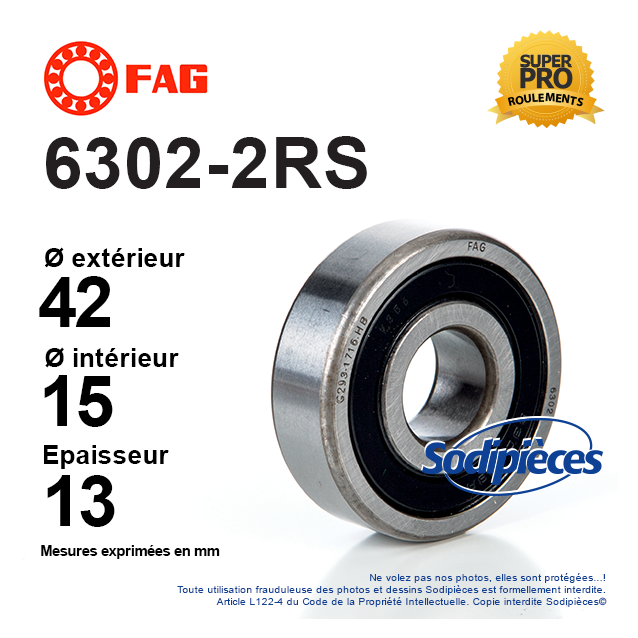Roulement à billes 6302-2RS FAG. Double étanchéité Roulement à billes 6302-2RS FAG. Double étanchéité