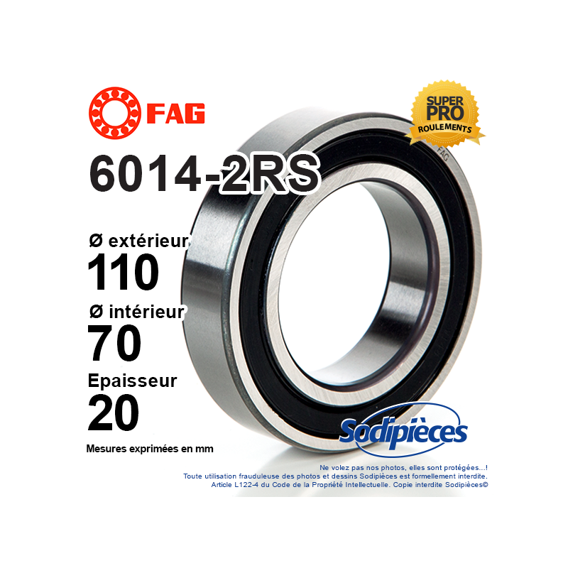 Roulement à billes 6014-2RS 1er Prix. Double étanchéité