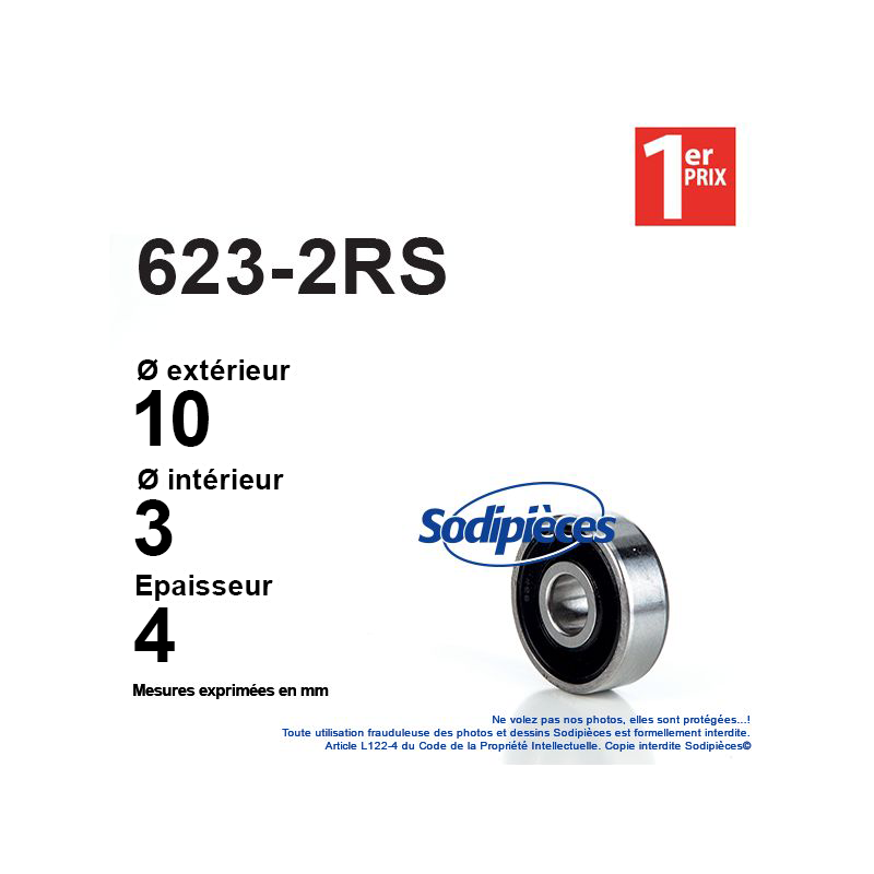 Roulement à billes 623-2RS 1er Prix. Double étanchéité