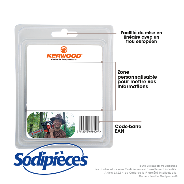 Chaîne tronçonneuse KERWOOD 84 maillons 3/8", 1,6mm, modèle semi carrée