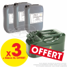 3 bidons huile de chaîne ISO 150 / 20 L + Un bidon métal vert 5 litres OFFERT