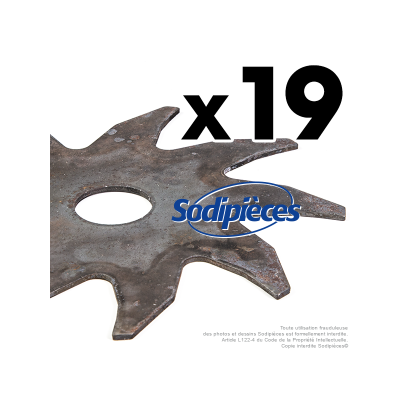 Couteaux scarificateurs pour Sabo n° origine SA32958, 32958. Jeu de 19