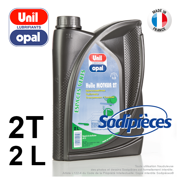 Huile moteur 2 temps Uni Opal pour tronçonneuse, débroussailleuse, tondeuse. 2 litres