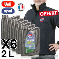 Huile moteur 2 temps Unil Opal pour tronçonneuse, débroussailleuse, tondeuse. 2 litres. Par 6