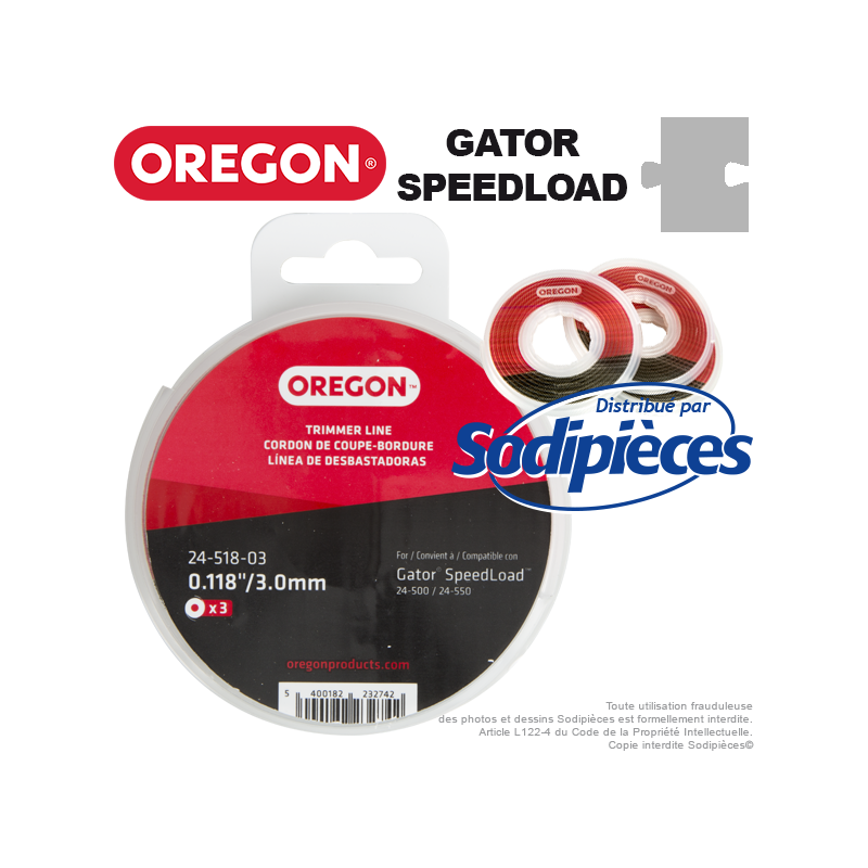 Fil débroussailleuse Oregon Gator® SpeedLoad™ 3 x 1,6 mm