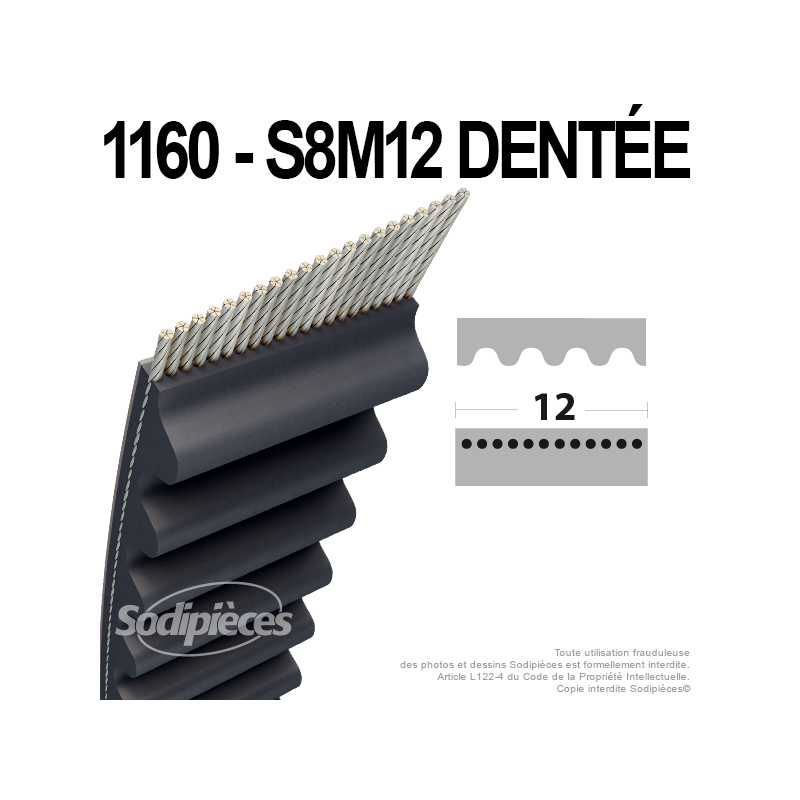 Courroie tondeuse 1160-S8M12 n° 9585-0085-00, 9585-0161-01