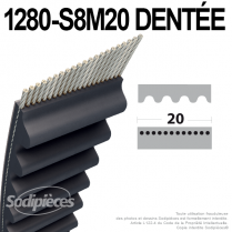 Courroie tondeuse 1280-S8M20  simple denture n° 9585-0071-00, 9585-0072-00, 9585-0095-01, 1134-9030-01, 1134-9031-00