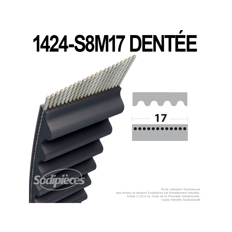 Courroie tondeuse 1424-S8M17  simple denture n° 9585-0133-01