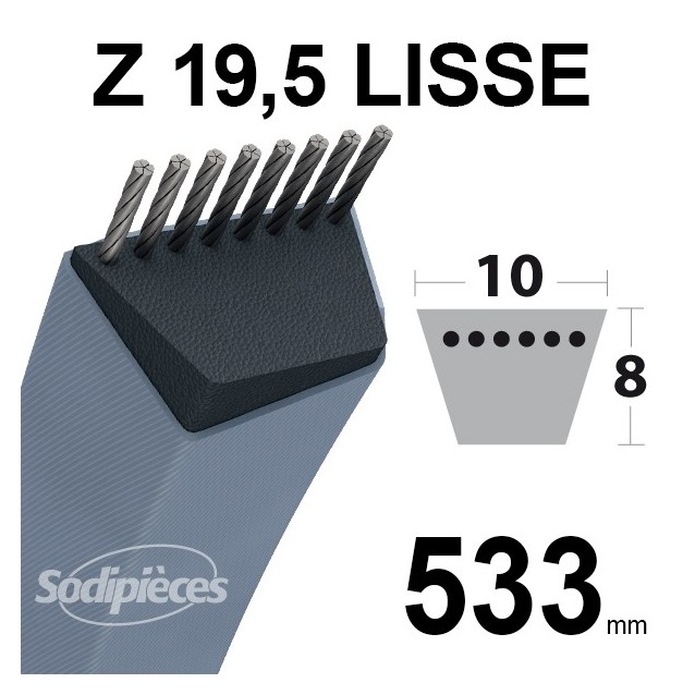 Courroie tondeuse Z19,5 Trapézoïdale. 10 mm x 533 mm.