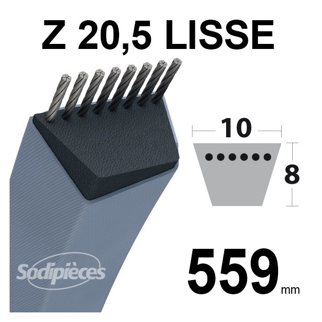 Courroie tondeuse Z20,5  Trapézoïdale. 10 mm x 559 mm.