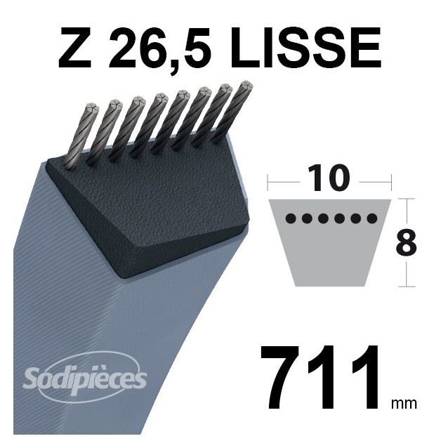 Courroie tondeuse Z26,5 Trapézoïdale. 10 mm x 711 mm.