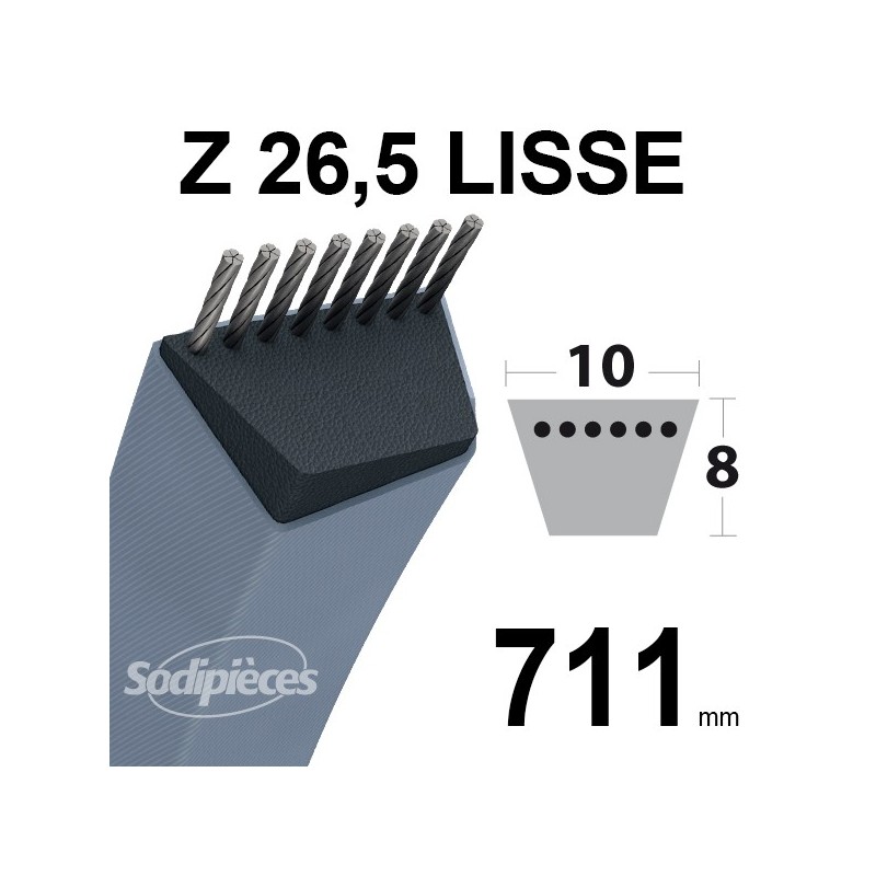 Courroie tondeuse Z26,5 Trapézoïdale. 10 mm x 711 mm.