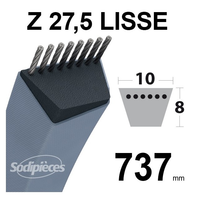 Courroie tondeuse Z27,5 Trapézoïdale. 10 mm x 737 mm.